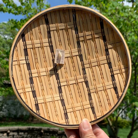 FIRM PRICE Vintage Woven Bamboo Serving Trinket Plates 5pc Set - Picture 2 of 10